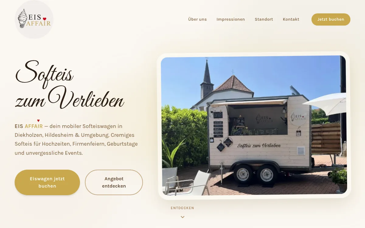 Website EIS AFFAIR – Mobiler Eiswagen & Softeis-Catering, Diekholzen