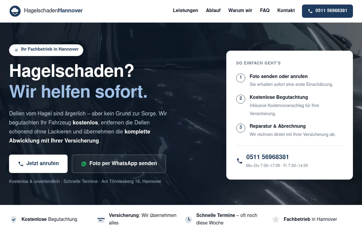 Website Hagelschaden Hannover – Dellen- & Hagelschadenreparatur, Hannover