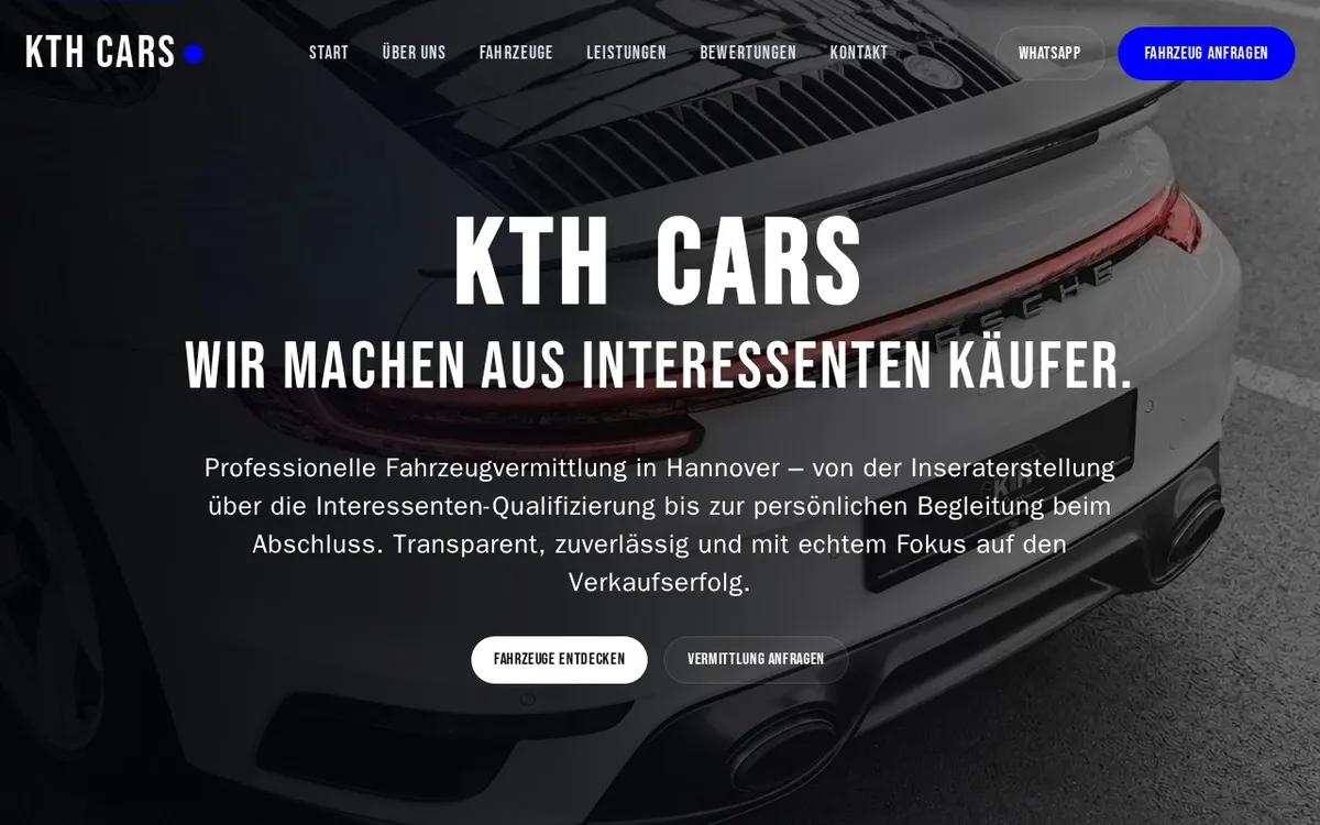Website KTH Cars – Fahrzeugvermittlung Hannover
