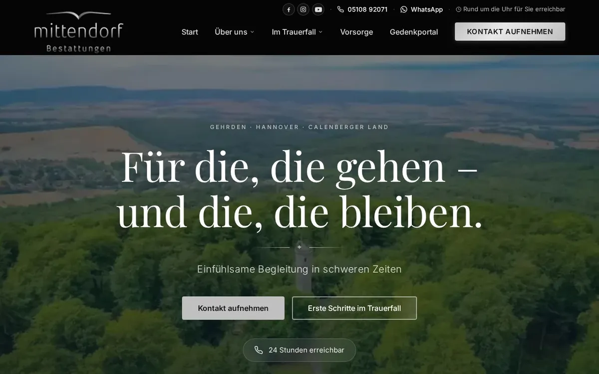 Website Mittendorf Bestattungen – Bestattungsunternehmen, Gehrden